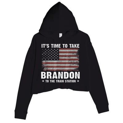 Its Time To Take Brandon To The Train Station America Flag Design Crop Fleece Hoodie