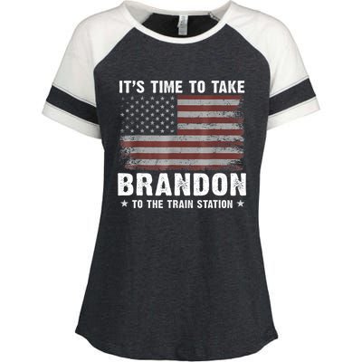 Its Time To Take Brandon To The Train Station America Flag Design Enza Ladies Jersey Colorblock Tee