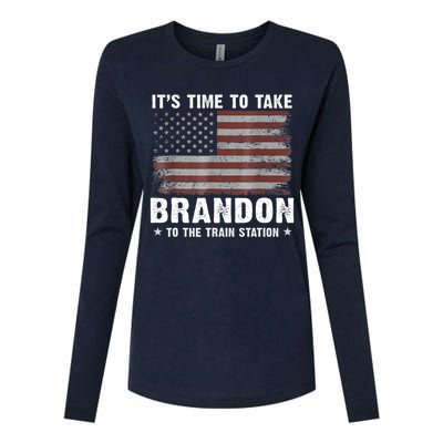 Its Time To Take Brandon To The Train Station America Flag Design Womens Cotton Relaxed Long Sleeve T-Shirt