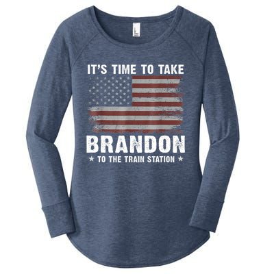 Its Time To Take Brandon To The Train Station America Flag Design Women's Perfect Tri Tunic Long Sleeve Shirt