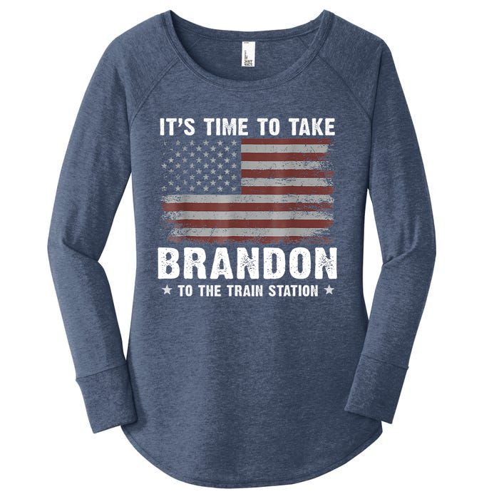 Its Time To Take Brandon To The Train Station America Flag Design Women's Perfect Tri Tunic Long Sleeve Shirt