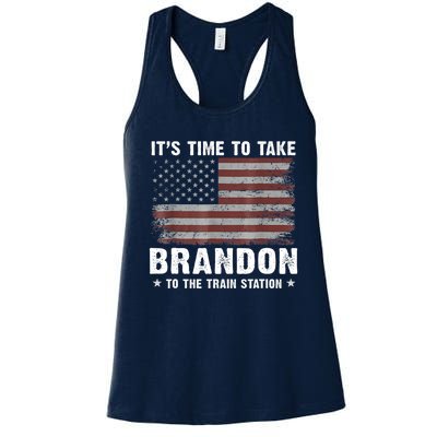 Its Time To Take Brandon To The Train Station America Flag Design Women's Racerback Tank