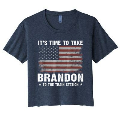 Its Time To Take Brandon To The Train Station America Flag Design Women's Crop Top Tee