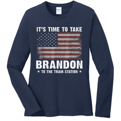 Its Time To Take Brandon To The Train Station America Flag Design Ladies Long Sleeve Shirt