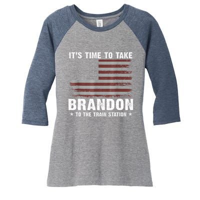 Its Time To Take Brandon To The Train Station America Flag Design Women's Tri-Blend 3/4-Sleeve Raglan Shirt