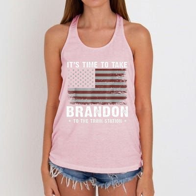 Its Time To Take Brandon To The Train Station America Flag Design Women's Knotted Racerback Tank