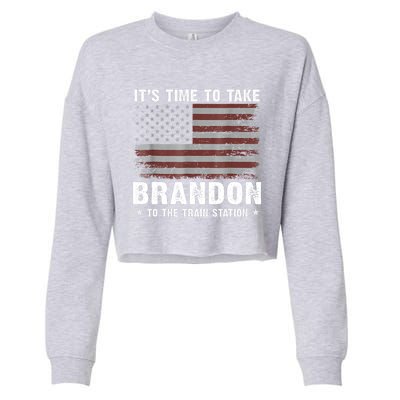 Its Time To Take Brandon To The Train Station America Flag Design Cropped Pullover Crew