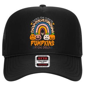 I Teach The Cutest Pumpkins In The Patch Retro Teacher Fall High Crown Mesh Back Trucker Hat