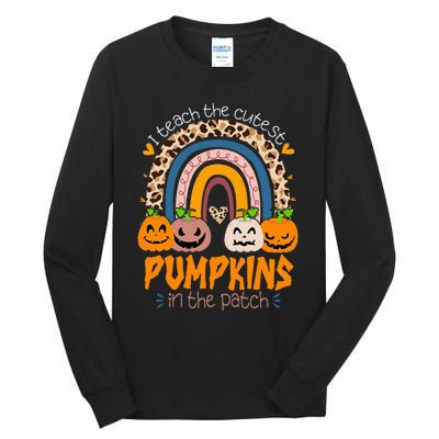 I Teach The Cutest Pumpkins In The Patch Retro Teacher Fall Tall Long Sleeve T-Shirt