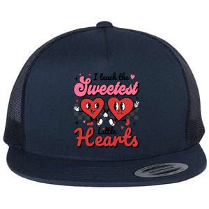 I Teach The Sweetest Hearts Retro Teacher Valentine's Day Gift Flat Bill Trucker Hat