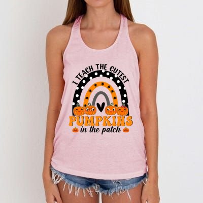 I Teach The Cutest Pumpkins In The Patch Halloween Rainbow Gift Women's Knotted Racerback Tank