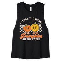 I Teach The Cutest Pumpkins In The Patch Retro Teacher Fall Women's Racerback Cropped Tank