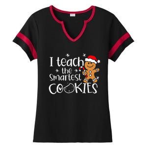 I Teach The Smartest Cookies Christmas Gingerbread Santa Hat  Ladies Halftime Notch Neck Tee