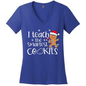 I Teach The Smartest Cookies Christmas Gingerbread Santa Hat  Women's V-Neck T-Shirt