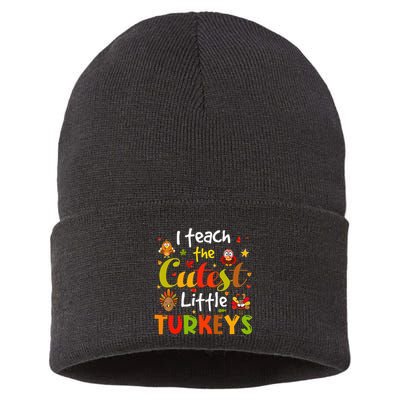 I Teach The Cutest Little Turkeys Pre K Teacher Thanksgiving Sustainable Knit Beanie