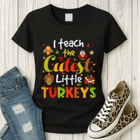 I Teach The Cutest Little Turkeys Pre K Teacher Thanksgiving Womens T-Shirt