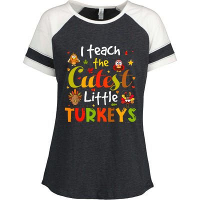 I Teach The Cutest Little Turkeys Pre K Teacher Thanksgiving Enza Ladies Jersey Colorblock Tee