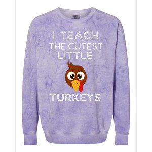 I Teach The Cutest Little Turkeys Teacher Thanksgiving Colorblast Crewneck Sweatshirt