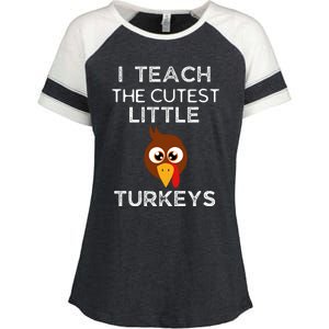 I Teach The Cutest Little Turkeys Teacher Thanksgiving Enza Ladies Jersey Colorblock Tee