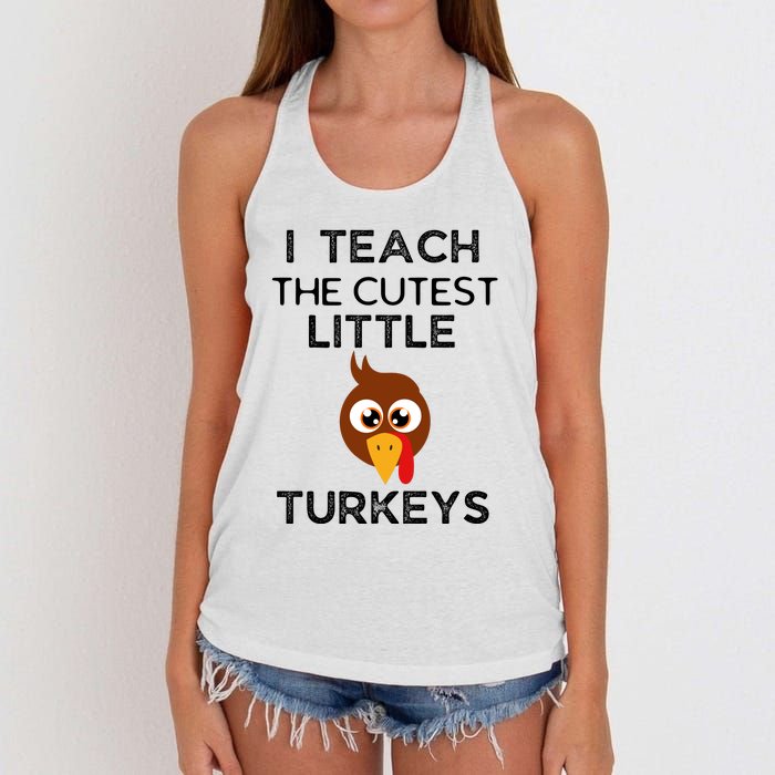 I Teach The Cutest Little Turkeys Teacher Thanksgiving Women's Knotted Racerback Tank