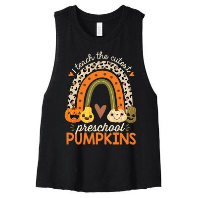 I Teach The Cutest Preschool Pumpkin Halloween Prek Teacher Women's Racerback Cropped Tank