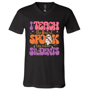 I Teach The Most Spooktacular Students Halloween Teacher V-Neck T-Shirt