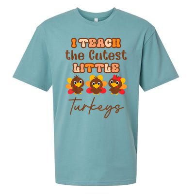 I Teach The Cutest Little Turkeys Teacher Thanksgiving Sueded Cloud Jersey T-Shirt