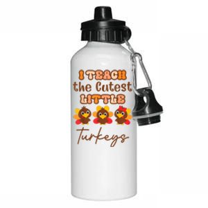 I Teach The Cutest Little Turkeys Teacher Thanksgiving Aluminum Water Bottle