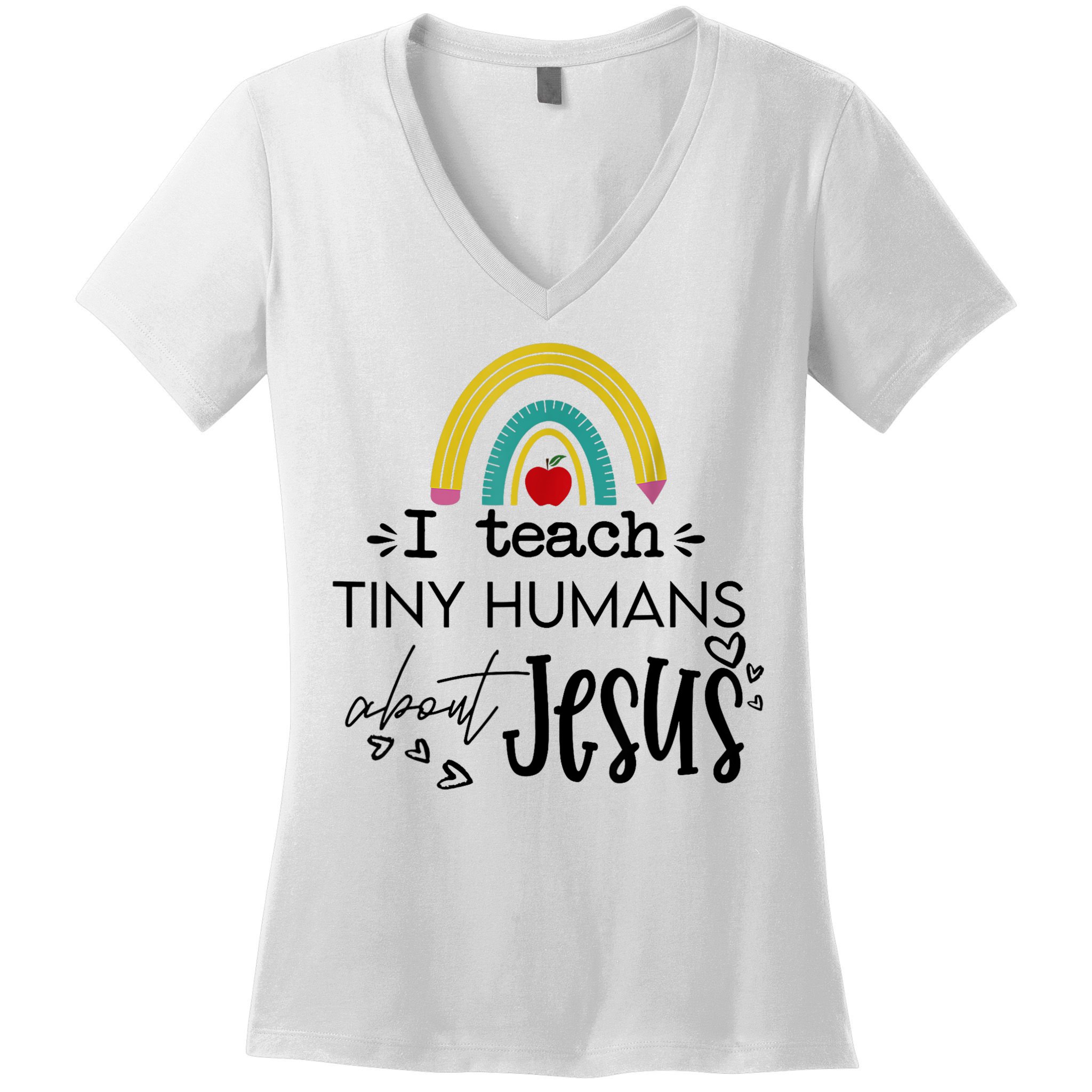 I Teach Tiny Humans About Jesus Sunday School Teacher Women's V-Neck T-Shirt