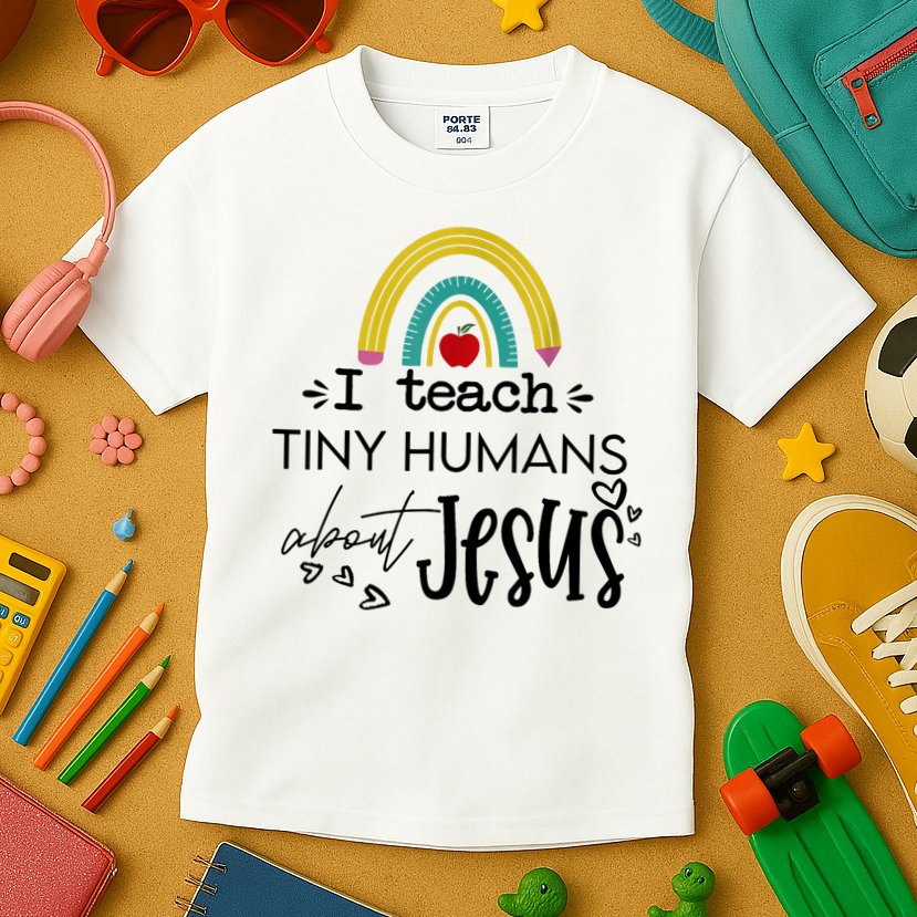 I Teach Tiny Humans About Jesus Sunday School Teacher Kids T-Shirt
