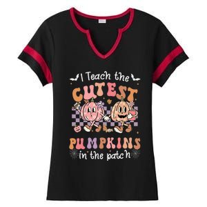 I Teach The Cutest Pumpkins In The Patch Retro Teacher Fall Ladies Halftime Notch Neck Tee