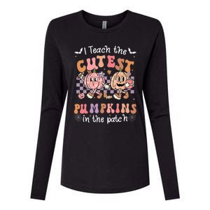 I Teach The Cutest Pumpkins In The Patch Retro Teacher Fall Womens Cotton Relaxed Long Sleeve T-Shirt