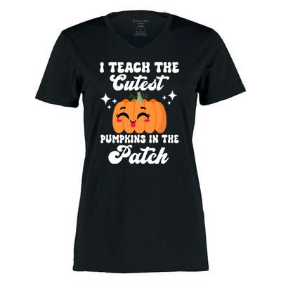 I Teach The Cutest Pumpkins In The Patch Teacher Gift Women's Momentum V-Neck T-Shirt