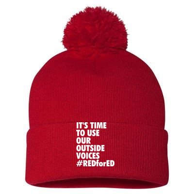 ItS Time To Use Our Outside Voice Red For Ed Pom Pom 12in Knit Beanie