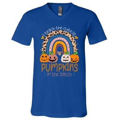 I Teach The Cutest Pumpkins In The Patch Teacher V-Neck T-Shirt