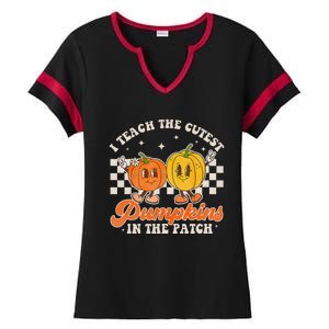 I Teach The Cutest Pumpkins In The Patch Retro Teacher Fall Ladies Halftime Notch Neck Tee