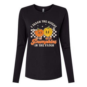 I Teach The Cutest Pumpkins In The Patch Retro Teacher Fall Womens Cotton Relaxed Long Sleeve T-Shirt