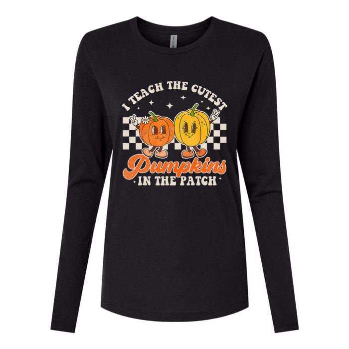 I Teach The Cutest Pumpkins In The Patch Retro Teacher Fall Womens Cotton Relaxed Long Sleeve T-Shirt