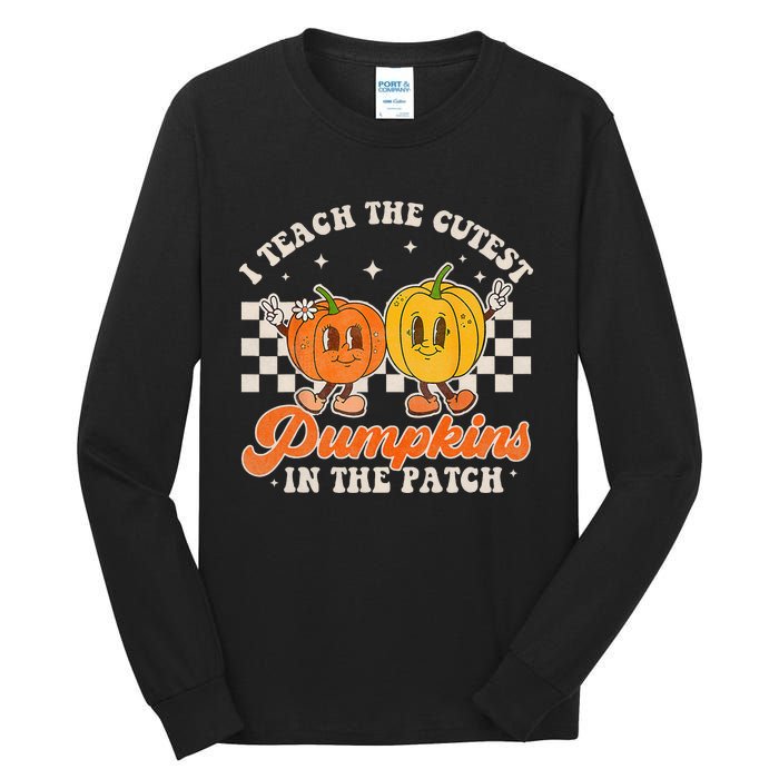 I Teach The Cutest Pumpkins In The Patch Retro Teacher Fall Tall Long Sleeve T-Shirt