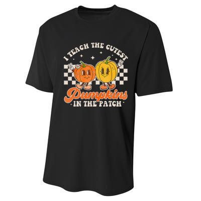 I Teach The Cutest Pumpkins In The Patch Retro Teacher Fall Performance Sprint T-Shirt