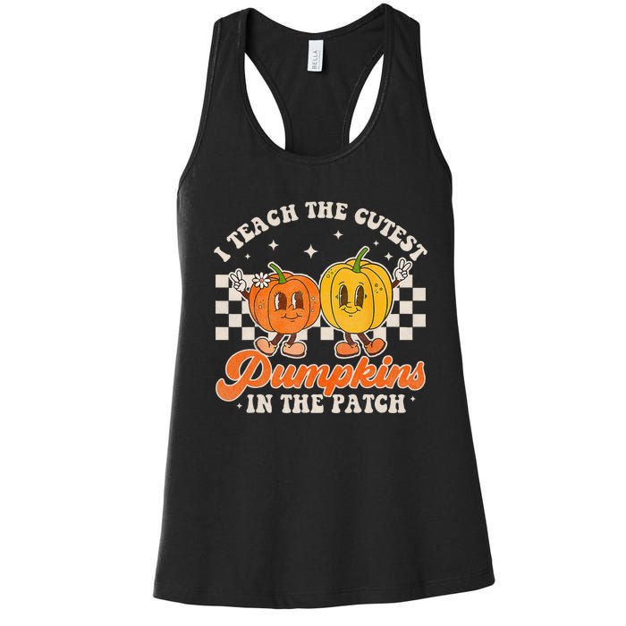 I Teach The Cutest Pumpkins In The Patch Retro Teacher Fall Women's Racerback Tank