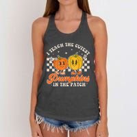 I Teach The Cutest Pumpkins In The Patch Retro Teacher Fall Women's Knotted Racerback Tank