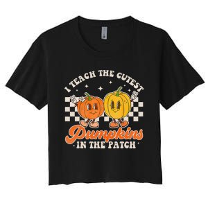 I Teach The Cutest Pumpkins In The Patch Retro Teacher Fall Women's Crop Top Tee