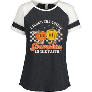 I Teach The Cutest Pumpkins In The Patch Retro Teacher Fall Enza Ladies Jersey Colorblock Tee