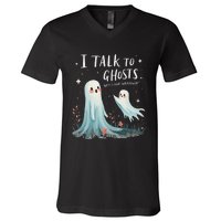 I Talk To Ghosts WhatS Your Superpower Cute Halloween Ghost V-Neck T-Shirt