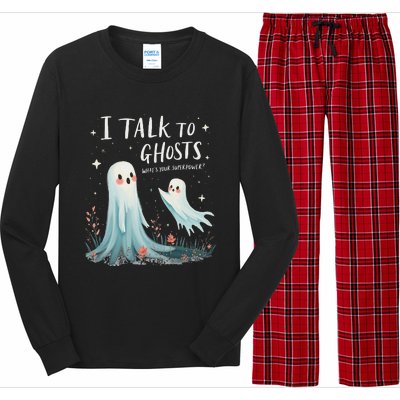 I Talk To Ghosts WhatS Your Superpower Cute Halloween Ghost Long Sleeve Pajama Set