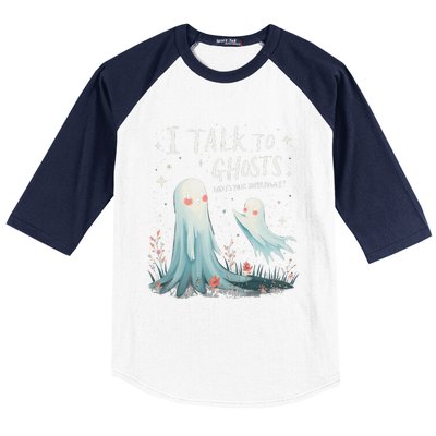 I Talk To Ghosts WhatS Your Superpower Cute Halloween Ghost Baseball Sleeve Shirt