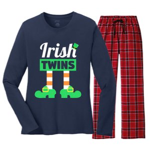 Irish Twins Tee Funny Matching St Patricks Day Twins Women's Long Sleeve Flannel Pajama Set 