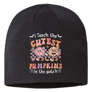 I Teach The Cutest Pumpkins In The Patch Retro Teacher Fall Sustainable Beanie