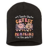 I Teach The Cutest Pumpkins In The Patch Retro Teacher Fall Short Acrylic Beanie